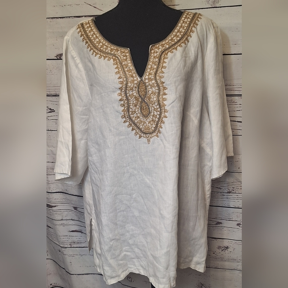 Alexandra Bartlett 100% Linen Embroidered Tunic sz.2X #1302 - Picture 2 of 8